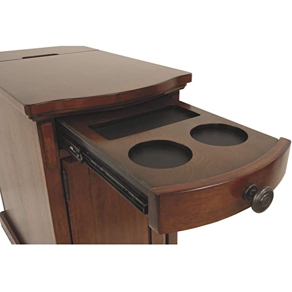 Signature Design by Ashley Tyler Creek Rustic Chair Side End Table with Pull-Out Tray & USB Ports, Brown Blackish Brown Table