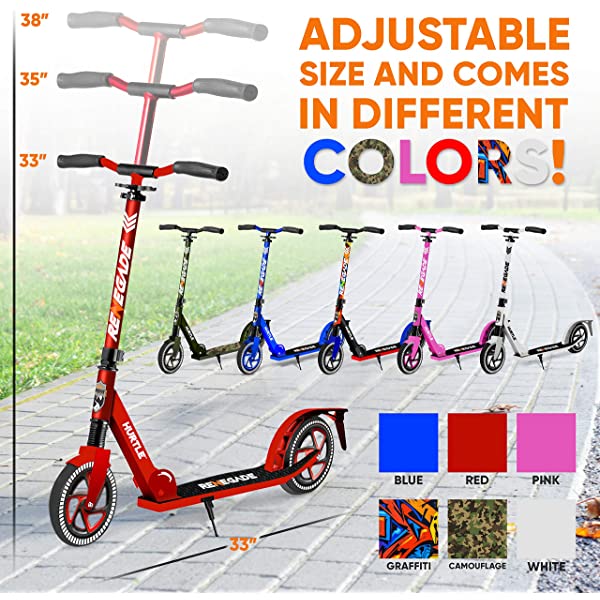 Hurtle Scooter – Scooter for Teenager – Kick Scooter – 2 Wheel Scooter with Adjustable T-Bar Handlebar – Folding Adult Kick Scooter with Alloy Anti-Slip Deck Pink