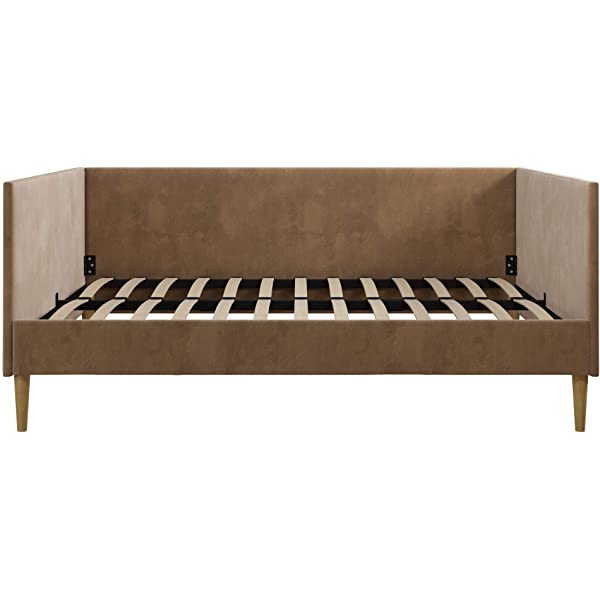 DHP Franklin Mid Century Upholstered Daybed, Sofa Bed, Twin Size Frame, Tan Linen Linen Twin Tan