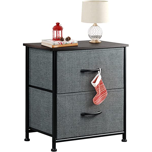 WLIVE Nightstand with 2 Fabric Drawers, Bedside Furniture & End Table Dresser for Bedroom, Living Room, Steel Frame, Wood Top, Easy Pull Handle Charcoal Gray