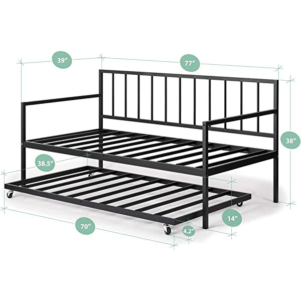 Zinus Eden Twin Daybed and Trundle Set / Premium Steel Slat Support / Daybed and Roll Out Trundle Accommodate Twin Size Mattresses Sold Separately, Black
