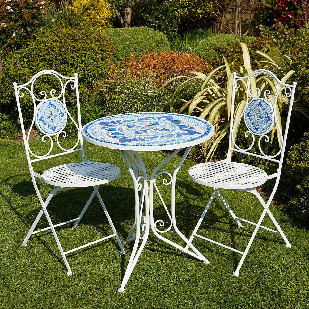 Mosaic Bistro Set Outdoor Patio Garden Furniture Table and 2 Chairs Metal Frame