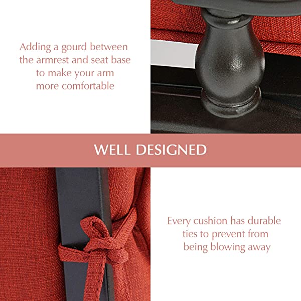 Oakmont Outdoor Furniture Patio Conversation Set Loveseat, 2 Chairs, Coffee Table with Cushion, Lawn Front Porch Garden, Metal Chair Set Wrought Iron Look (Red)