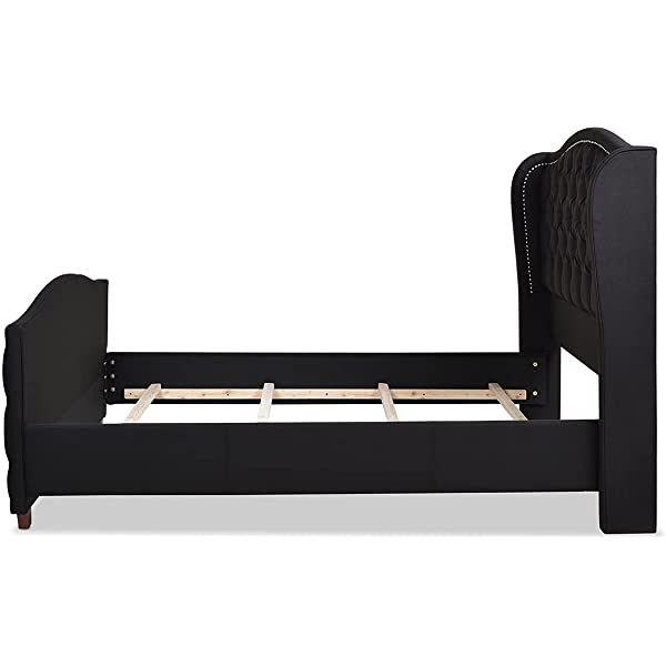 Jennifer Taylor Home Marcella Collection Queen Wingback Tufted Hand-Applied Nail Heads Upholstered Bed, Antique White Antique White Queen