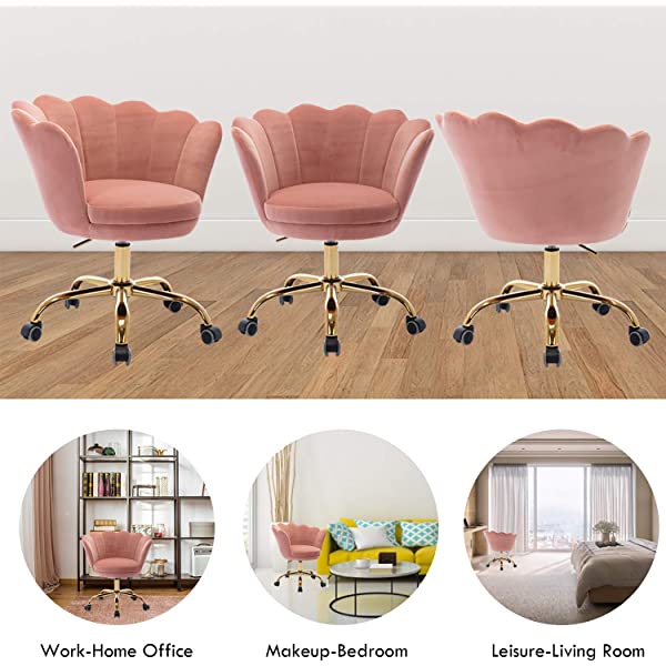 MTFY Modern Home Office Swivel Chair, Shell Desk Chair with Adjustable Height, Upholstered Ergonomic Computer Desk Chair Leisure Task Chair Accent Armchair for Office, Living Room,Bedroom (Beige)