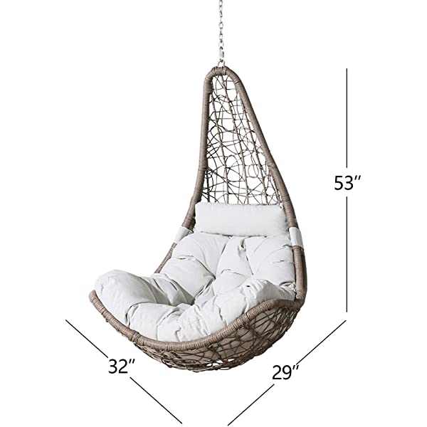 Ulax Furniture Outdoor Wicker Hanging Chair Swing, Patio Hanging Basket Swing Chair with Hanging Steel Chain (Beige)