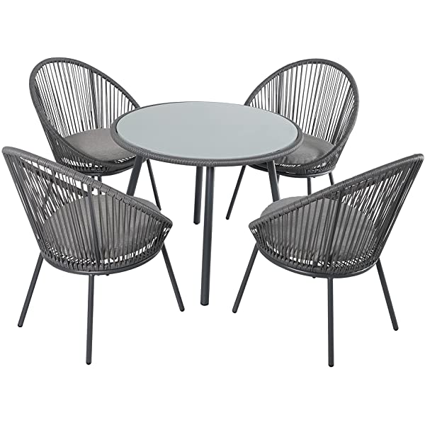 OC Orange-Casual 5 Pieces Patio Conversation Set, Outdoor Furniture Set, All-Weather Wicker Chairs with Round Glass Top Table and 4 Chairs, for Garden,Backyard, Indoor Outdoor Use, Yellow