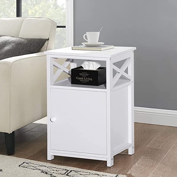 VECELO Modern Versatile Nightstands X-Design Side End Table Night Stand Storage Shelf with Bin Drawer for Living Room Bedroom, Brown+Black Brown+black Modern