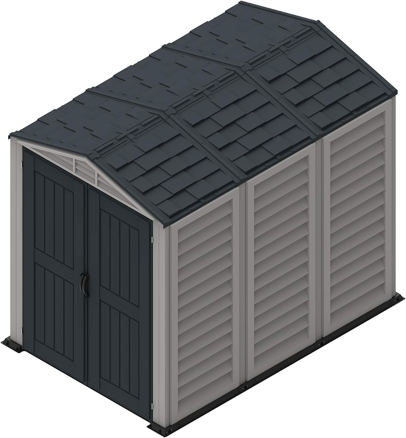 Duramax YardMate PLUS 5 x 8 (4.28 m2) Plastic Garden Shed with Heavy-Duty Plastic Floor, Strong Metal Roof Structure, Fire Retardant & Maintenance-Free Storage Shed, Dark Grey & Adobe
