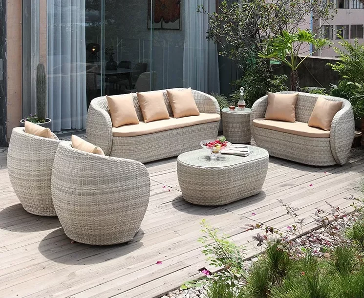 Terrace balcony single and double leisure living room combination outdoor rattan chair coffee table