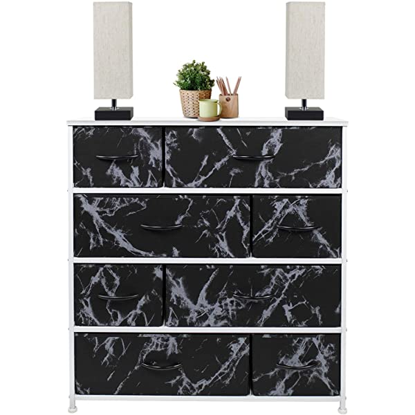 Sorbus Dresser with 8 Drawers - Furniture Storage Chest Tower Unit for Bedroom, Hallway, Closet, Office Organization - Steel Frame, Wood Top, Easy Pull Fabric Bins (White)