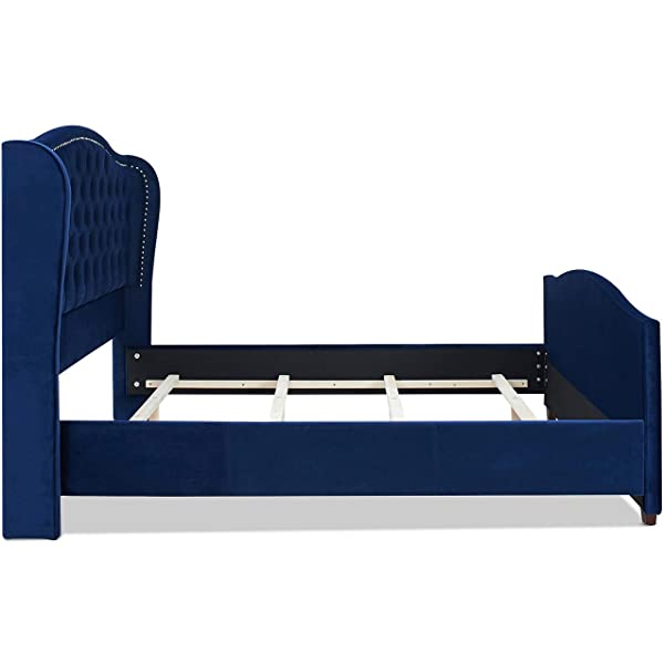 Jennifer Taylor Home Marcella Collection Queen Wingback Tufted Hand-Applied Nail Heads Upholstered Bed, Antique White Antique White Queen