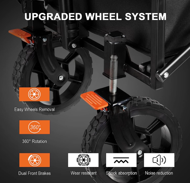 Foldable Practical Folding Four Wheel Vehicle Heavy Duty Foldable ATV Large Capacity Foldable Grocery Cart For Camping Garden Outdoor Fishing Black