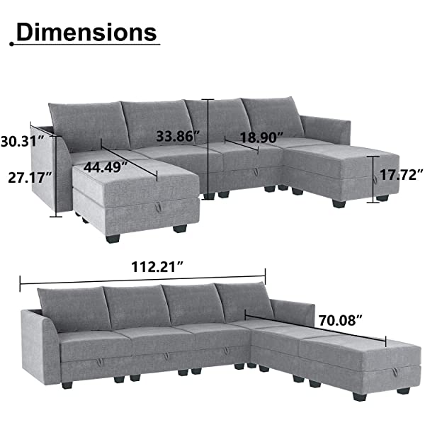 HONBAY Convertible Sectional Sofa U Shaped Couch with Reversible Chaise Modular Oversized Couch Sectional Sofa with Ottomans, Aqua Blue U Shape Sofa-1 Blue