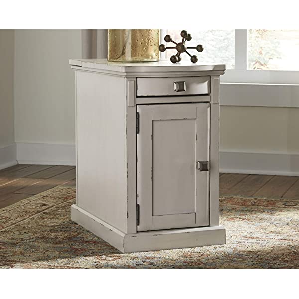 Signature Design by Ashley Tyler Creek Rustic Chair Side End Table with Pull-Out Tray & USB Ports, Brown Blackish Brown Table