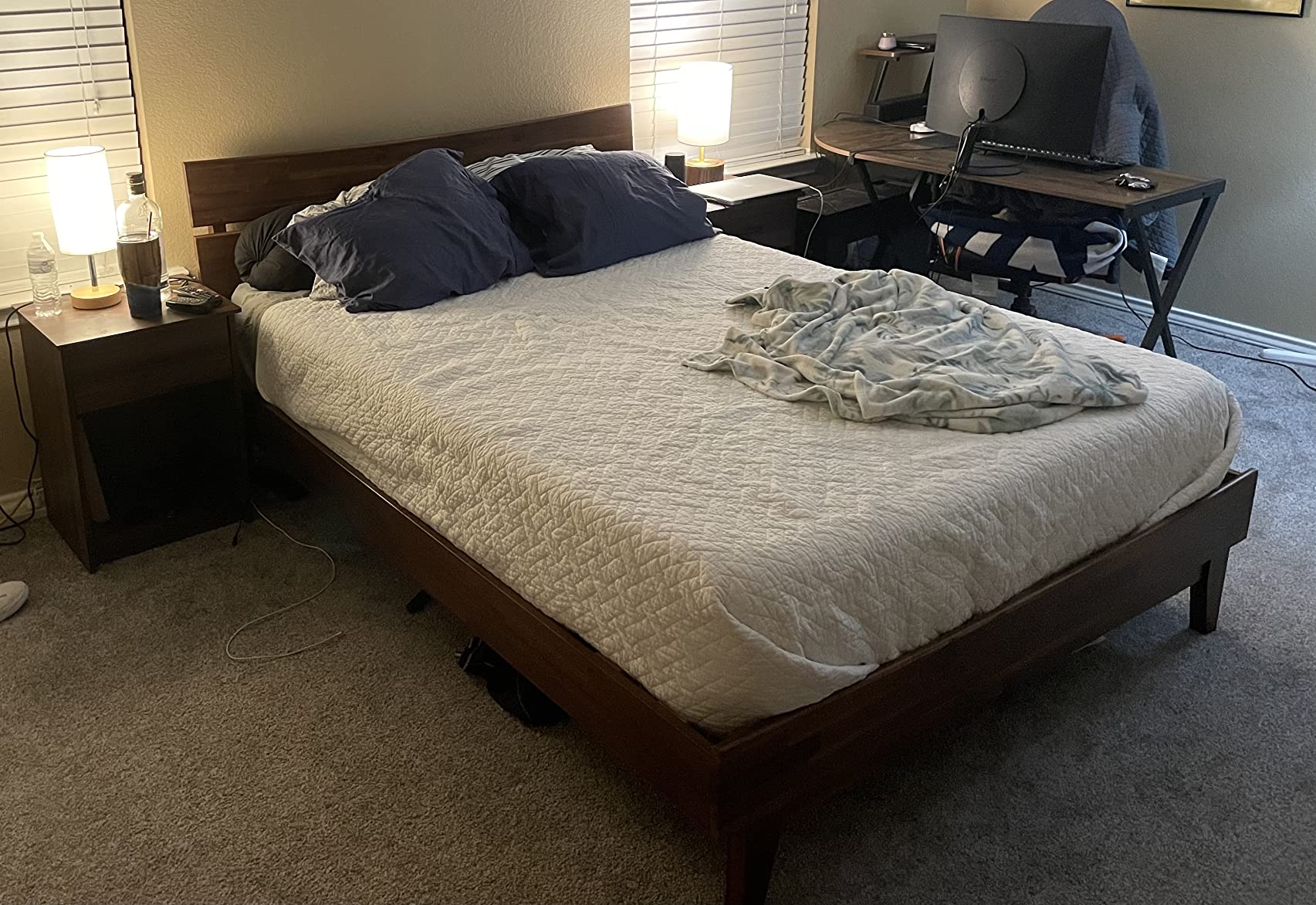 【Furniture】Acacia Aurora 14 Inch Wood Platform Bed, Bed Frame with Headboard, King Size