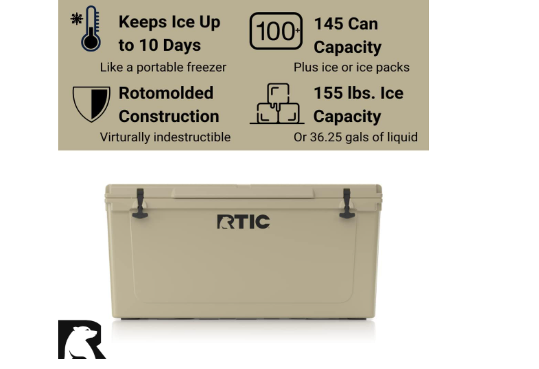 RTIC Hard Cooler Insulated Portable Ice Chest Box for Beach, Drink, Beverage, Camping, Picnic, Fishing, Boat, Barbecue