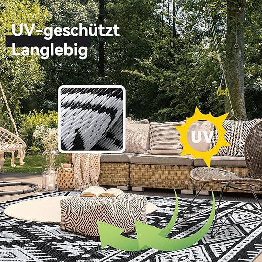Homaxy Outdoor Rug, Weatherproof Plastic Foldable Washable Balcony Mat, UV Protection Double-Sided Mat for Garden, Patio, Camping, Picnic (120 x 180 cm)